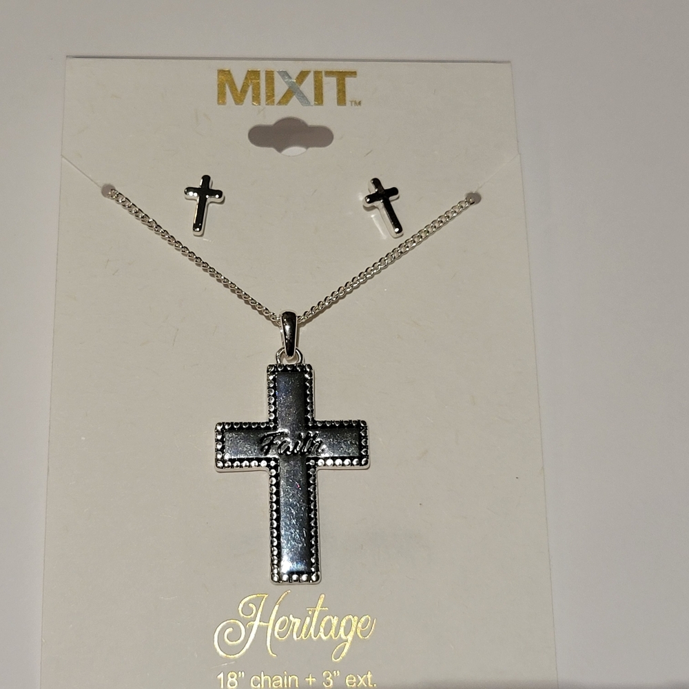 Mixit Heritage Cross Earrings and Necklace